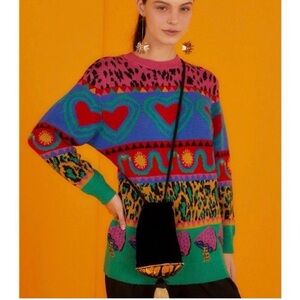 New NWT Farm Rio GRAPHIC ELEMENTS AINIKA SWEATER multicolored size M
